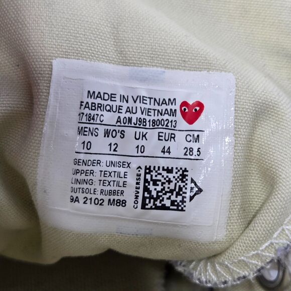 Converse Chuck Taylor All Star 70 Hi Comme des Garcons PLAY Grey Mens 10 171847C - Picture 8 of 11